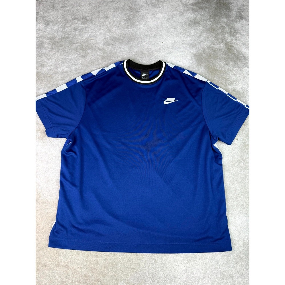 Nike Sportswear NSW T-Shirt Mens 2XL Blue White Checkerboard Jersey Swoosh Logo